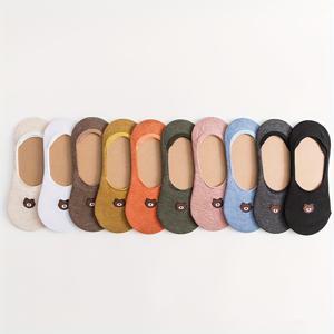 TEMU 10 쌍 미끄럼 방지 만화 곰 양말, 귀엽고 가벼운 보이지 않는 보트 양말, 여성용 스타킹 및 양말