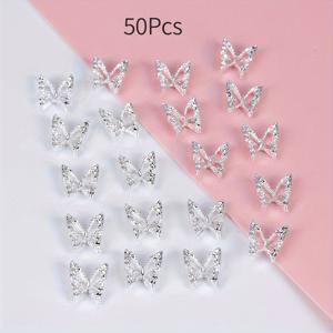 TEMU 50개의 3D 나비 네일 아트 라인스톤 참 - 반짝이는 DIY 네일 장식물, 매니큐어와 페디큐어를 위한, 무향 뷰티 액세서리, 미용실과 집에서 사용 가능