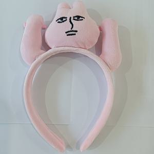 TEMU 여성용 귀여운 핑크 토끼 플러시 헤어후프 1개 - 부드러운 폴리에스테르 혼방, 손세탁 가능, 토끼 귀 & 기발한 얼굴 디자인의 만화 헤드웨어, 토끼 액세서리