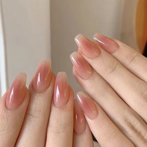 TEMU 24pcs 핑크 그라데이션 짧은 발레트 프레스온 네일 세트, 광택 있는 완전 커버假발 키트, 젤리 접착제 및 네일 파일 포함, 여성 및 소녀에게 완벽한 파티 및 일상 착용
