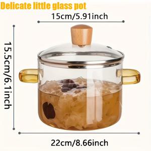 TEMU 1.5L 보로실리케이트 유리 조리용 냄비 - 양쪽 노란 손잡이, 전자레인지 안전, 열 저항, 국, 우유, 죽에 이상적