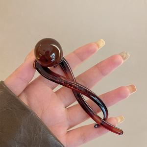 TEMU 빈티지 Aylhfo 영감 아크릴 헤어 클립, 대리석 디자인 - 시크한 커피 색상, 스타일리시한 업도 & 포니테일용 원피스 빗 모양