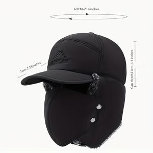 TEMU 겨울 모자, 인조 모피 안감 및 탈착 가능한 마스크 - 비탄성 폴리에스터 짜임 발라클라바 모자, 자수, 경량, 100% 폴리에스터 구성 - 캠핑, 하이킹, 낚시, 자전거 액세서리 선물에 이상적