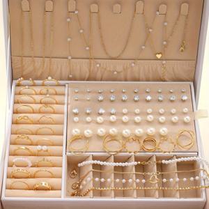 TEMU 54/83/86/104pcs 빈티지 보석 세트, 합금 패션 귀걸이, 목걸이, 팔찌, 발목, 반지, 금색, 일상 및 파티용, 데이 선물, 올 시즌 액세서리 키트|링귀걸이|은목걸이