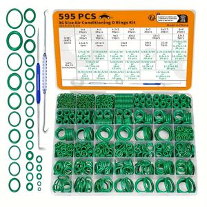 TEMU 595pcs 자동차 AC O 링 키트, SAE 및 메트릭 에어컨 O 링 정렬 세트, 자동차 에어컨 컴프레서 및 전문 플러밍 Faucet Seal Repair, 4 Pick & Hook (녹색)