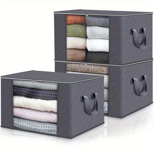 TEMU 3pcs 대용량 접이식 직물 보관 상자 - 침실, 옷장, 의류, 기숙사, 스파, 옷장 정리에 완벽합니다. 가정 정리용 보관 트렁크