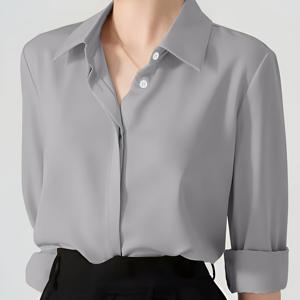 TEMU 여성용 프로페셔널 한국 스타일의 화이트 롱슬리브 셔츠, 홍콩 감각이 돋보이는 루즈핏 베이스웨어, 봄과 가을에 어울리는 다재다능한 아이템