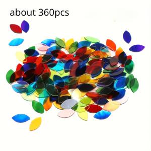 TEMU 360개 생생한 잎 모양 유리 타일, DIY 아트 및 터키 램프 제작용 투명 융합 조각 – 가을 색조
