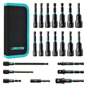TEMU LIBRATON 21pcs 자석 나트 드라이버 세트, 충격 드릴 드라이버 비트 세트, 메트릭 SAE 나트 드라이버, 충격 소켓 어댑터, 비트 홀더