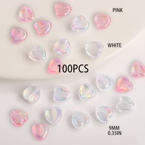 TEMU 50/100개 9mm 화이트 & 핑크 혼합 색상 아크릴 하트 비즈 - DIY 주얼리 만들기, 팔찌, 목걸이, 귀걸이, 열쇠고리용 무지개 빛깔 마감 - 랜덤 어소르트먼트, 매끄러운 비드 표면
