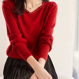 TEMU 가을 겨울 신상 롱소매 단색 비즈 베이스 레이어 탑 캐주얼 여성용 숏 스웨터