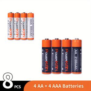 TEMU AA+AAA 배터리 세트, 고품질 PowerKAN 1.2V AA2100mAh + AAA800mAh NiMH 충전식 재사용 가능, 리모컨, 알람시계, 전자 저울 등 다목적 장치에 적합|계산기