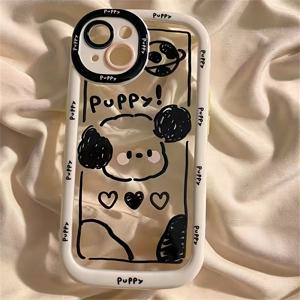 TEMU 크림 쉘 IND 블랙 라인 강아지와 새끼 고양이 휴대폰 케이스 Apple 11 12 13 Promax에 적합합니다.|폰케이스|휴대폰케이스
