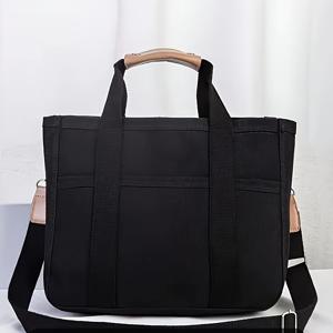 TEMU 대용량 캔버스 토트백, 다중 포켓 및 compartments - 내구성 있는 핸들, 베이지/브라운, 일상 사용, 업무, 여행 및 쇼핑을 위한 기능적 디자인, 여행용 토트백 | 기능적 디자인 토트 | 튼튼한 핸들 백