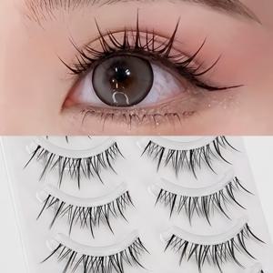 TEMU 5개 태국 코미디 작은 악마 스타일 인조 속눈썹 | 0.05mm 두께, 투명 줄기, 초보자 및 전문가용 재사용 가능 | 코스프레, 무대 메이크업에 완벽 | 자연스러운 룩의 풀 스트립 래쉬 | 할로윈 및 크리스마스 선물로 이상적