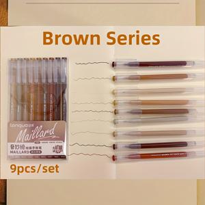 TEMU 9pcs Kawaii 0.5mm 젤 펜 세트 - 화려한 핑크색과 패스텔 색상, 가벼운 플라스틱, 다이어리, 노트북, 사무용품, 학교 용품에 사용할 수 있는 쌓을 수 있는 리필 | 컬러풀 스테이션리 | 쌓을 수 있는 리필