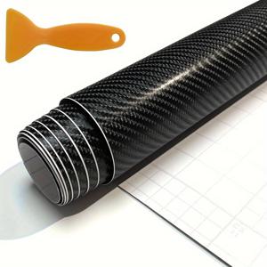 TEMU 1 롤 - 50x200cm 4D 카본 파이버 비닐 랩 자동차 및 오토바이용, PVC 블랙 컬러 필름, 방수 및 내마모성, 무료 스크래퍼 포함 - 외부 바디 및 내부 보호에 이상적, 비닐 자동차 랩