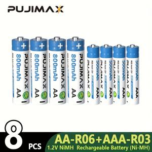 TEMU 총 24/16/8 AA+AAA PUJIMAX 니켈수소 충전식 배터리 1.2V AA800mAh+AA300mAh 세트, 대용량, 리모컨, 알람시계, 도어벨, 가스레인지, 온수기, 차 키, 게임 컨트롤러, 손전등에 적합, 고성능 및 내구성 강화 [충전 불가]|시계|보조배터리|게임