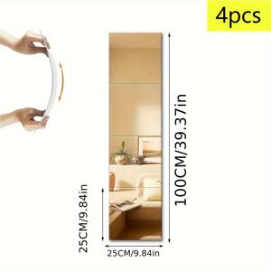 TEMU 4개+25cm, 사각 아크릴 거울 벽 스티커, 3D 벽 스티커 조합 세트 DIY 공예실 홈 데코 아크릴 로마스 거울 벽 스티커 장식 배경 벽 거울 3D 삼차원 사각 렌즈 스티커