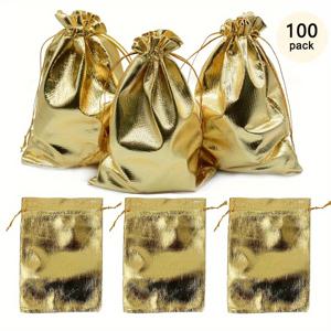 TEMU 100개 세트 3.54인치 x4.72인치/9cm×12cm 중량 골든 드로스트링 보석 포장지 결혼식 파티 크리스마스 선물 캔디 초콜릿 가방, 보석 드로스트링 가방, 선물 포장 가방, 보석 가방