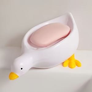TEMU 1개 귀여운 오리 모양 비누 받침대, 플라스틱 타원형 배수 비누 받침, 욕실 액세서리 비누 보관대, 가정 및 주방 장식|비누받침대