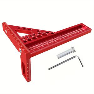 TEMU 1개 목공 사각 각도기, 길이 확장 T형 구멍 눈금자, 3D 다각도 측정 눈금자와 다웰 핀, 알루미늄 합금 마이터 삼각형 레이아웃 측정 도구