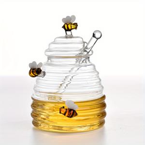 TEMU 1개 유리 꿀 항아리 500ML 뚜껑 및 디퍼 포함, 고 붕규산 투명 꿀 병, 동물 테마, BPA 프리 꿀 및 잼 보관 용기