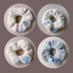 TEMU 여성 및 소녀용 귀여운 만화 플러시 헤어 타이 4개 세트 - 탄력 있고 부드러운 스트레치 포니테일 홀더, 소녀용 헤어 타이