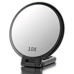 TEMU 해양 주제 10X 휴대용 휴대용 양면 확대 거울, 접이식 테이블 탑 마운트, 다듬어진 유리 표면, 플라스틱 프레임, 향수 없는, 배터리 없이 화장, 면도 가능|돋보기