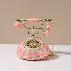 TEMU 빈티지 영감 에나멜 폰 주얼리 박스, 라인스톤 장식 - 수공예 금속 반지 거치대, 자석 클로저, 결혼식 및 홈 데코 선물에 완벽, 주얼리 박스