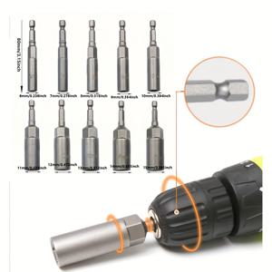 TEMU 10개 엑스트라 딥 1/4 인치 육각 섐크 너트 임팩트 드라이버 소켓 어댑터 세트, 핸드 & 리튬 전기 드릴, 전동 공구 액세서리, 배터리 불필요