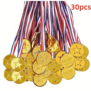 TEMU 스포츠 및 파티용 30/50개 골든 플라스틱 우승 메달 - 내구성 있는 PP 소재, 게임 및 축하 행사에 완벽함