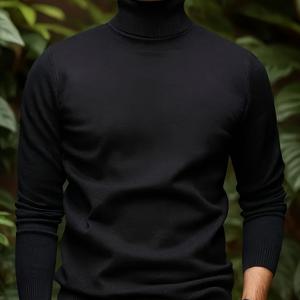 TEMU 남성용 캐주얼 솔리드 컬러 터틀넥 스웨터 - 가을 겨울용 소프트 스트레치 니트 긴팔 풀오버, 레귤러 핏 베르사틸 탑, 클래식 칼라 디자인, 편안한 겨울복
