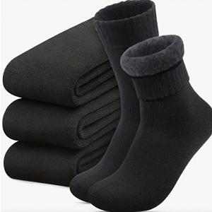 TEMU 3팩 남성용 겨울 보온 양모 혼방 하이킹 양말 - 두꺼운 소재, 부드럽고 내구성 있는 발가락 & 뒤꿈치 강화, 세탁기 사용 가능, 단색 (블랙/브라운/그레이) 추위와 야외 활동용 클래식 디자인 울 블렌드 양말