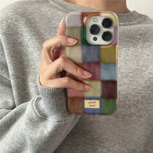 TEMU 가을과 겨울 레트로 컬러 작은 사각형 틴 페이퍼 패턴 소녀용 모바일 폰 케이스, iPhone16/16pro/16promax/15/15pro/15promax/14/14pro/14promax/13/13pro/13promax/12/12pro/12promax에 적합