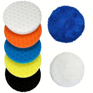 TEMU 버핑 폴리싱 패드 6 인치 - 7pcs 150mm 얼굴 6 인치 150mm 백킹 플레이트, 자동차 복합 버핑 스폰지 패드 및 자동차 폴리싱 및 왁싱을 위한 커팅 폴리싱 패드 키트