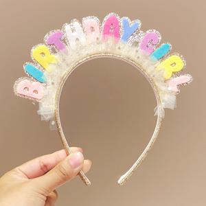 TEMU 1개 여아용 생일 머리띠 - 우아한 파스텔 생일 소녀 헤어밴드, 가벼운 파티 액세서리, 사진 촬영 및 생일파티용, 사계절 축하용 머리띠, 반짝이 장식, 스타일리시 헤어피스, 편안한 착용감, 특별한 날을 위한 여성용 머리장식