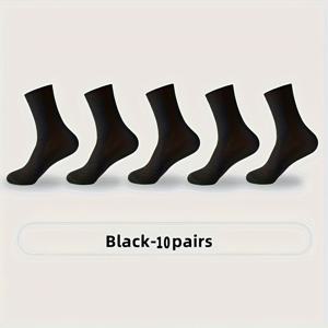 TEMU 10켤레 남성용 대나무 섬유 크루 양말 - 통기성 좋고 편안하며 스타일리시한 사계절용, 검정색