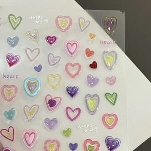 TEMU 1 Sheet Anime Heart Nail Art 스티커, 3D 인장 젤리 하트 데칼, 반짝이는 글리터 핏, 자체 접착성 플라스틱 네일 장식, 단용