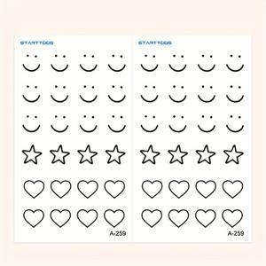 TEMU 2pcs STARTTOOS 임시 방수 타투 - 손가락, 귀 뒤, 어깨, 목, 잠금 뼈에 적합한 하트 & 스타 스마일리 얼굴 디자인 | 축제 선물 및 개인 표현에 이상적 | 축제 선물 타투 | 재미있는 디자인 타투 | 방수 임시 잉크