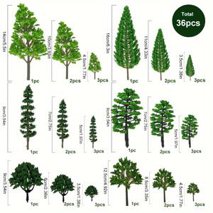 TEMU 36pcs 혼합 규모 모델 나무 세트, 3.5-15cm, DIY 공예, 건축 모델, 경치, 전기 없음