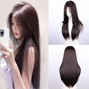 TEMU 28인치 긴 합성 가발 - 자연스러운 블랙 헤어와 미묘한 , 내열성 섬유, 데일리 & 파티용 완벽, 슬릭 웨이브 | 합성 머리카락 가발, 가발 액세서리|악세사리