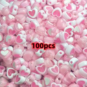 TEMU 100개 8mm 핑크 복숭아 하트 모양 아크릴 비즈 DIY 주얼리 만들기, 커플 팔찌 및 목걸이, 데이 공예 재료, 소규모 비즈니스 용품, 수공예