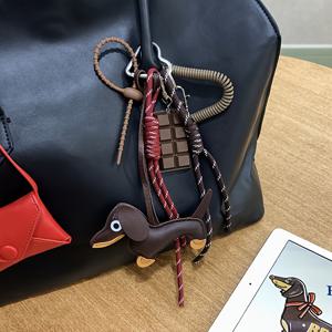 TEMU 나일론 소시지 독, 직조 가방 참 펜던트, 커피/블랙 핸드백 매달림 장식