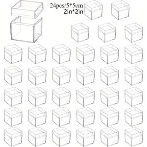 TEMU 12/24팩 스퀘어 큐브, 뚜껑이 있는 작은 투명 상자, 화장품, 메이크업, 보석류, 파티 선물용 저장 용기