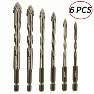 TEMU 6pcs 고강도 합금 강철 드릴 비트 - 세라믹, 유리, 대리석, 콘크리트용 세라티드 오프센터 디자인 - 실린더형, 내구성 있는 드릴링 도구 | 세라티드 드릴 비트 | 내구성 있는 드릴 비트