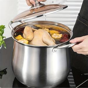 TEMU 22cm/8.66인치 대용량 스테인리스 강판 두꺼운 수프 냄비, 가정용 스튜 냄비, 국수 요리기구, 죽 냄비, 인덕션 및 가스레인지 유니버설 아크 드럼 타입 수프 냄비, 닭 더블 이어 냄비, 야외 캠핑용|인덕션