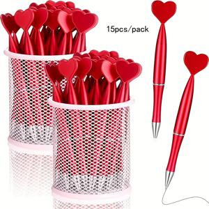 TEMU 15pcs 레드 하트 모양 회전 버튼 볼펜 - 로맨틱한 사랑 테마, 학교 및 사무실 용품에 이상적, 결혼식 체크인, 데이 선물, 커플 볼펜, 결혼식, 할로윈, 추수감사절 등에 완벽, 결혼식 서적 | 하트 모양 볼펜 | 플라스틱 볼펜