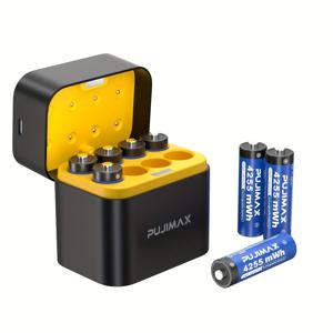 TEMU PUJIMAX 8개 충전식 AA 리튬 배터리 충전 박스 세트, 대용량 4255mAh AA 리튬 배터리, 2000회 재활용 가능 AA 배터리, 장기 사용 가능, 사무용품, 가전제품, 전자제품, 리모컨 등에 적합, 가정용 장비|보조배터리