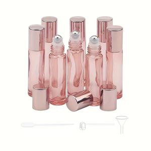 TEMU 8개 로즈 골드 롤러 병 세트, 0.34oz - 깔때기 & 오프너 포함, 향수, 에센셜 오일, 액체용 - 우아한 핑크 유리, BPA 프리, 세척 가능, 에센셜 오일 보관용|우아한 병 디자인|투명 유리